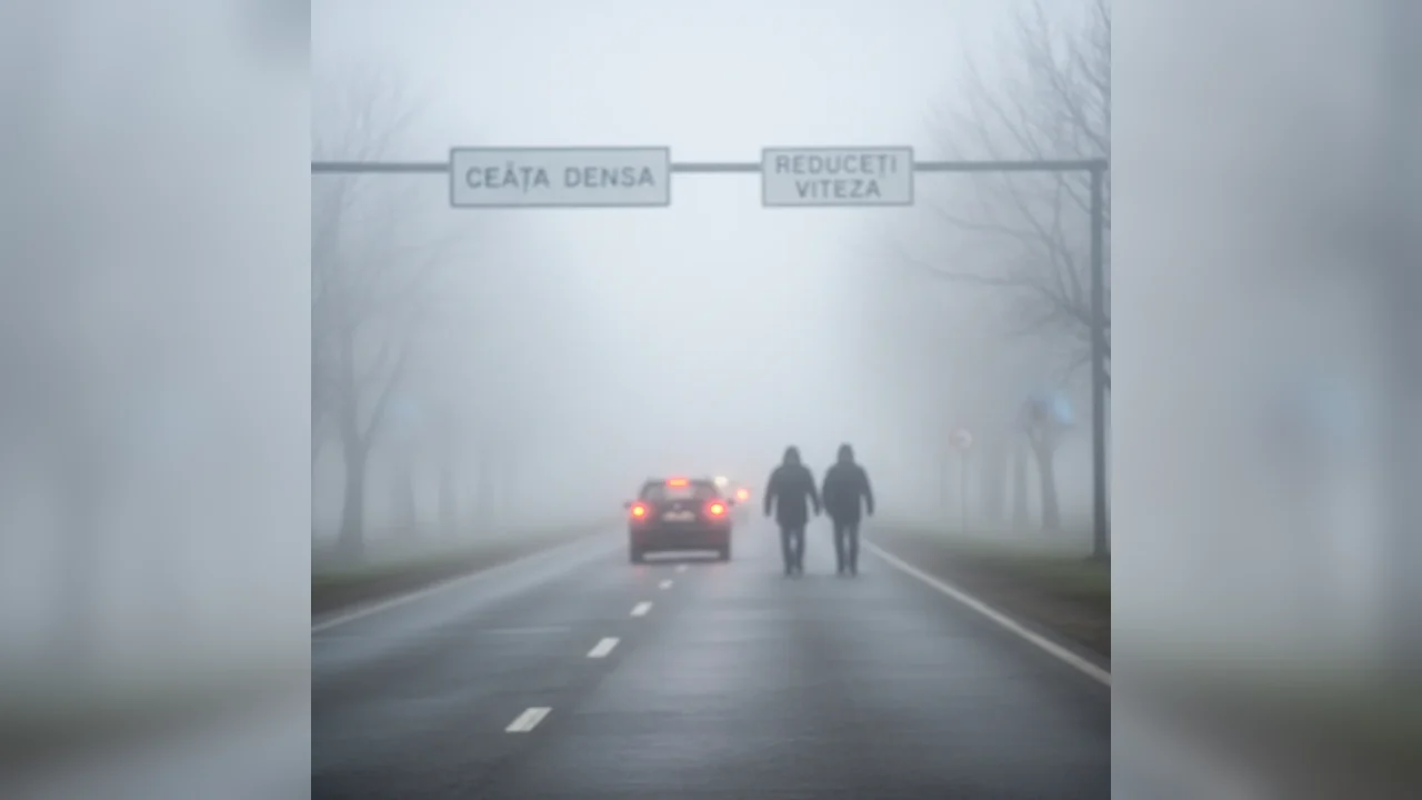 Ceață densă la Alexandria și în județul Teleorman: avertizare INFOTRAFIC privind vizibilitatea redusă
