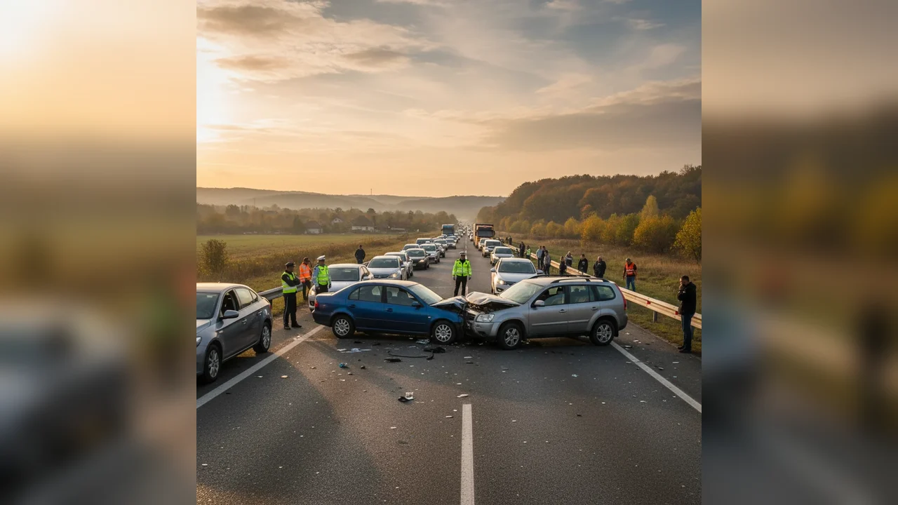 Circulație întreruptă pe DN 6 lângă Alexandria după un accident rutier între două autovehicule