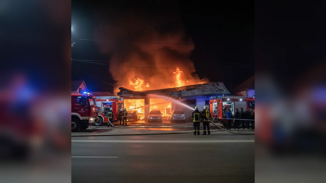 Incendiu devastator la garajul auto din Măldăeni
