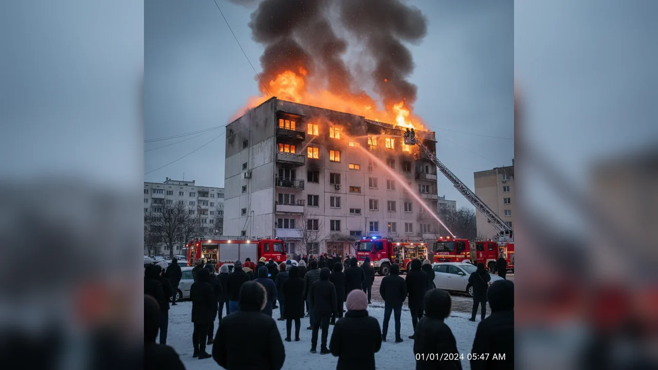 Incendiu într-un bloc de locuințe din Alexandria în dimineața de Anul Nou