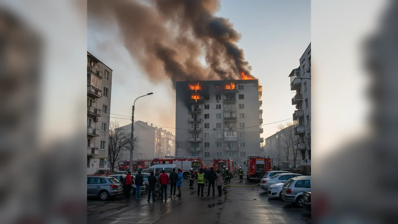Incendiu într-un bloc de locuințe din Alexandria, pe strada București: locatari evacuați de pompieri