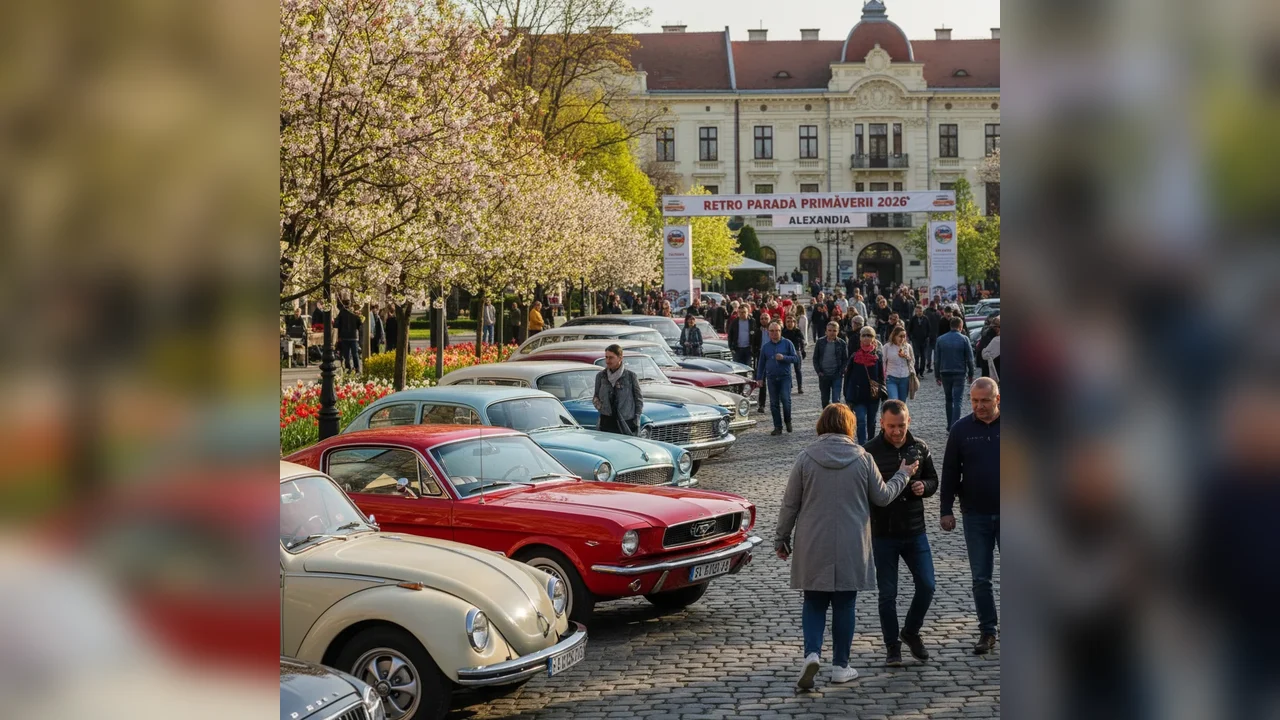 Mașini clasice expuse la Retro Parada Primăverii 2026 în Alexandria