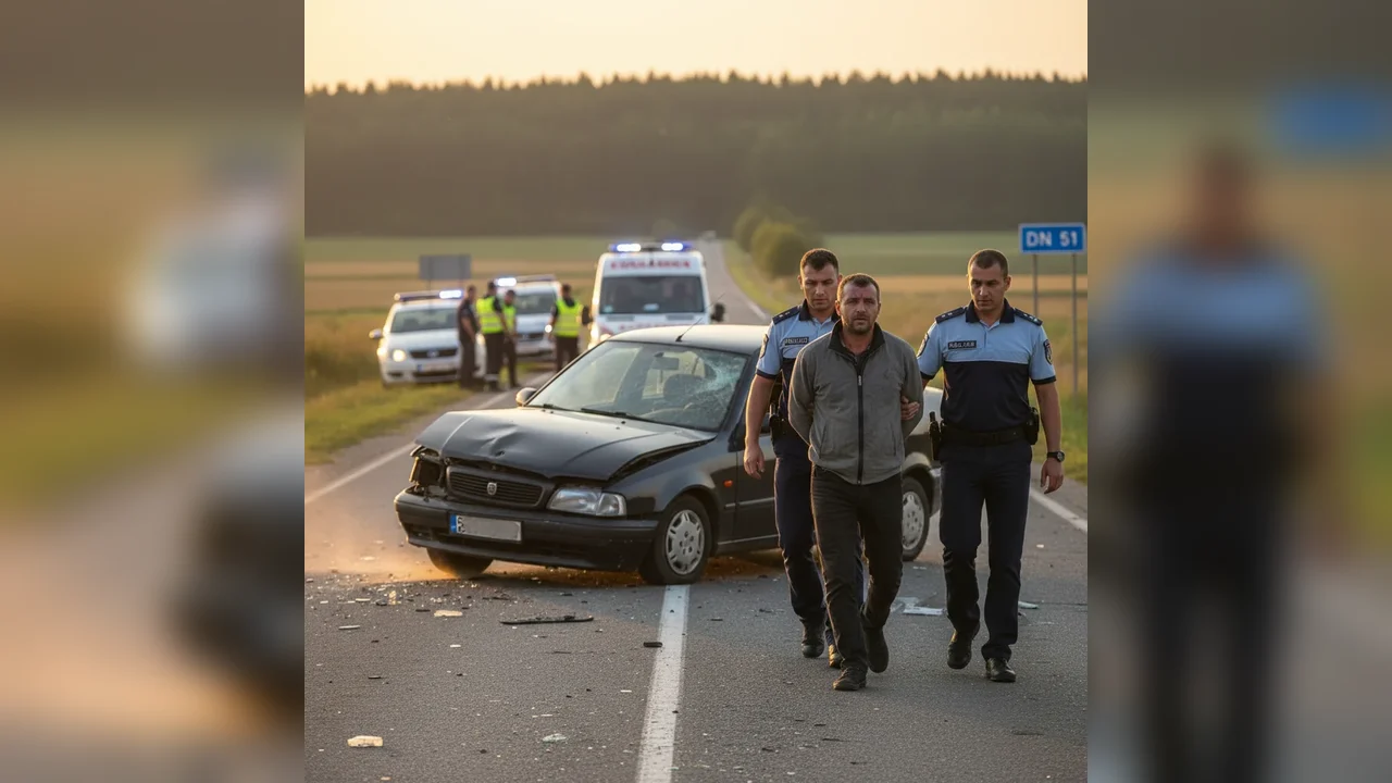 Șofer arestat în Alexandria după un accident pe DN 51, testat cu alcoolemie ridicată