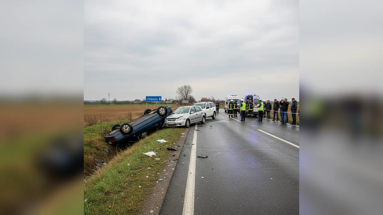 Trafic blocat temporar pe DN6, la Vitănești, după un accident cu trei autoturisme lângă Alexandria